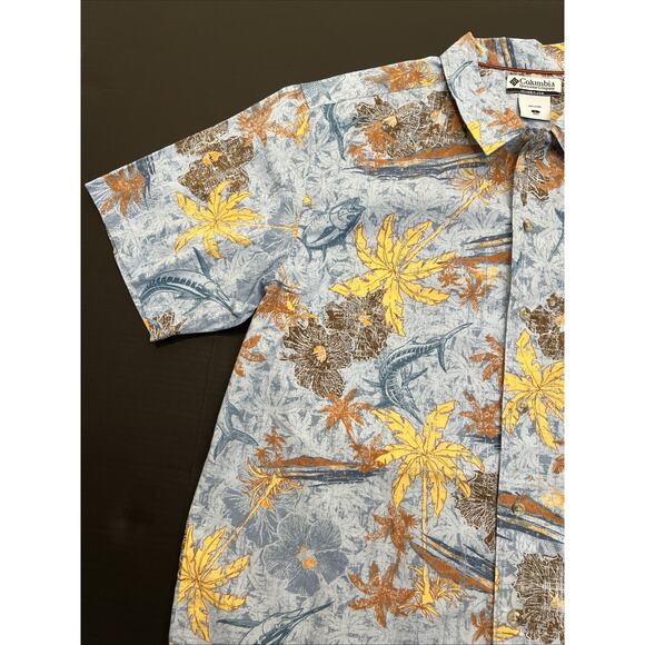 Columbia Men's Hawaiian Camp Shirt LG Swordfish Button Front Cotton Short Sleeve - Picture 3 of 8